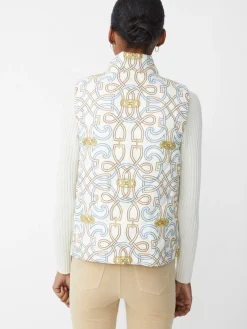 J.McLaughlin Vivian Reversible Puffer Vest in Neo Beltmore Con OffWhite/Blue/Sand New