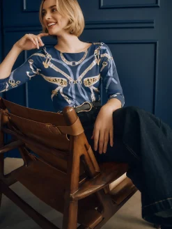 J.McLaughlin Wavesong Tee in Chevalier Navy/LightBlue Discount