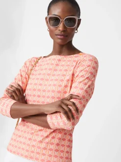 J.McLaughlin Wavesong Tee in Micro Hourglass Coral/Pink Fashion