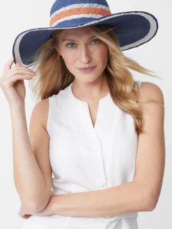 J.McLaughlin Willemstad Straw Hat in Stripe Navy/Orange Best