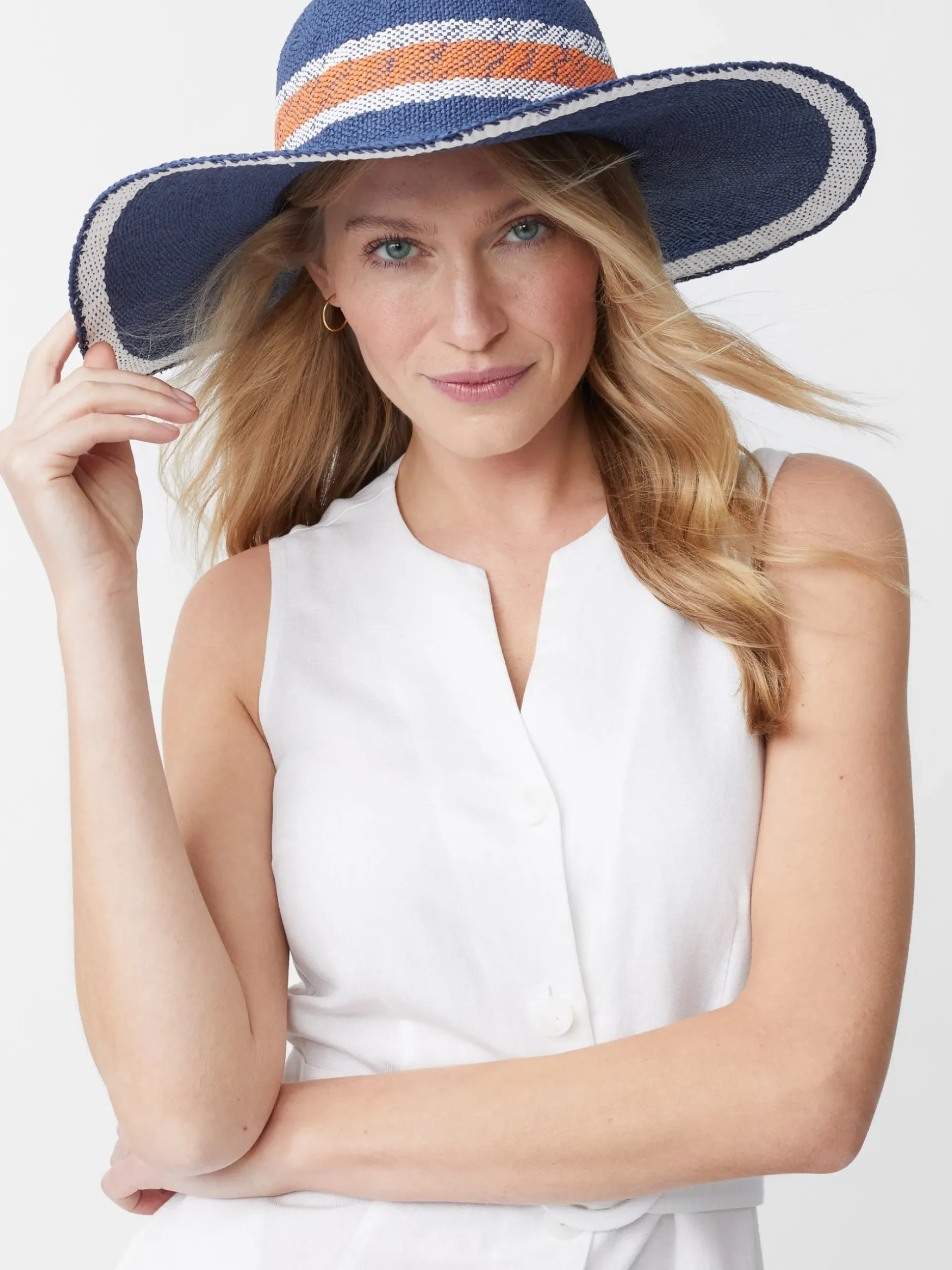 J.McLaughlin Willemstad Straw Hat in Stripe Navy/Orange Best