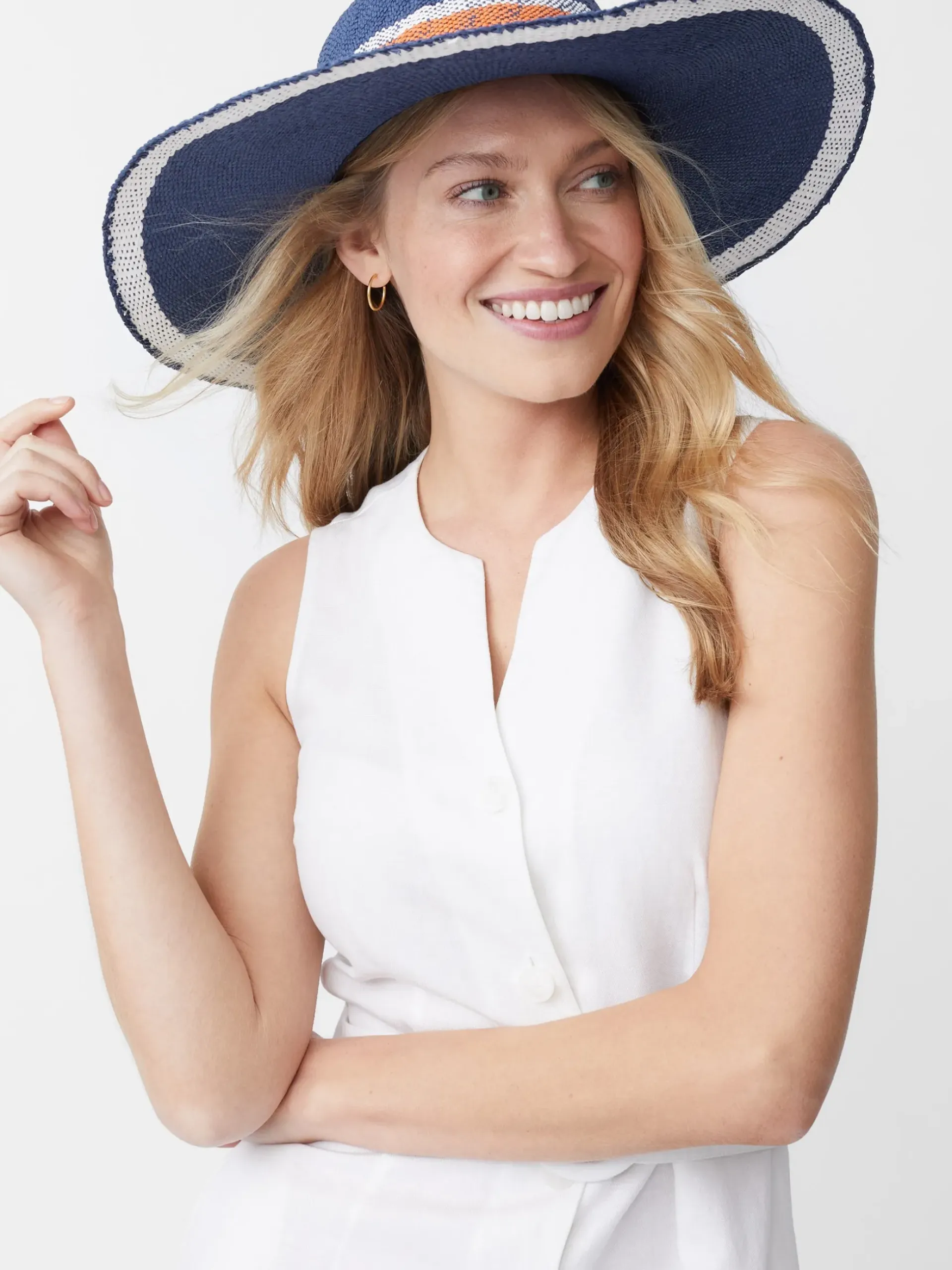J.McLaughlin Willemstad Straw Hat in Stripe Navy/Orange Best