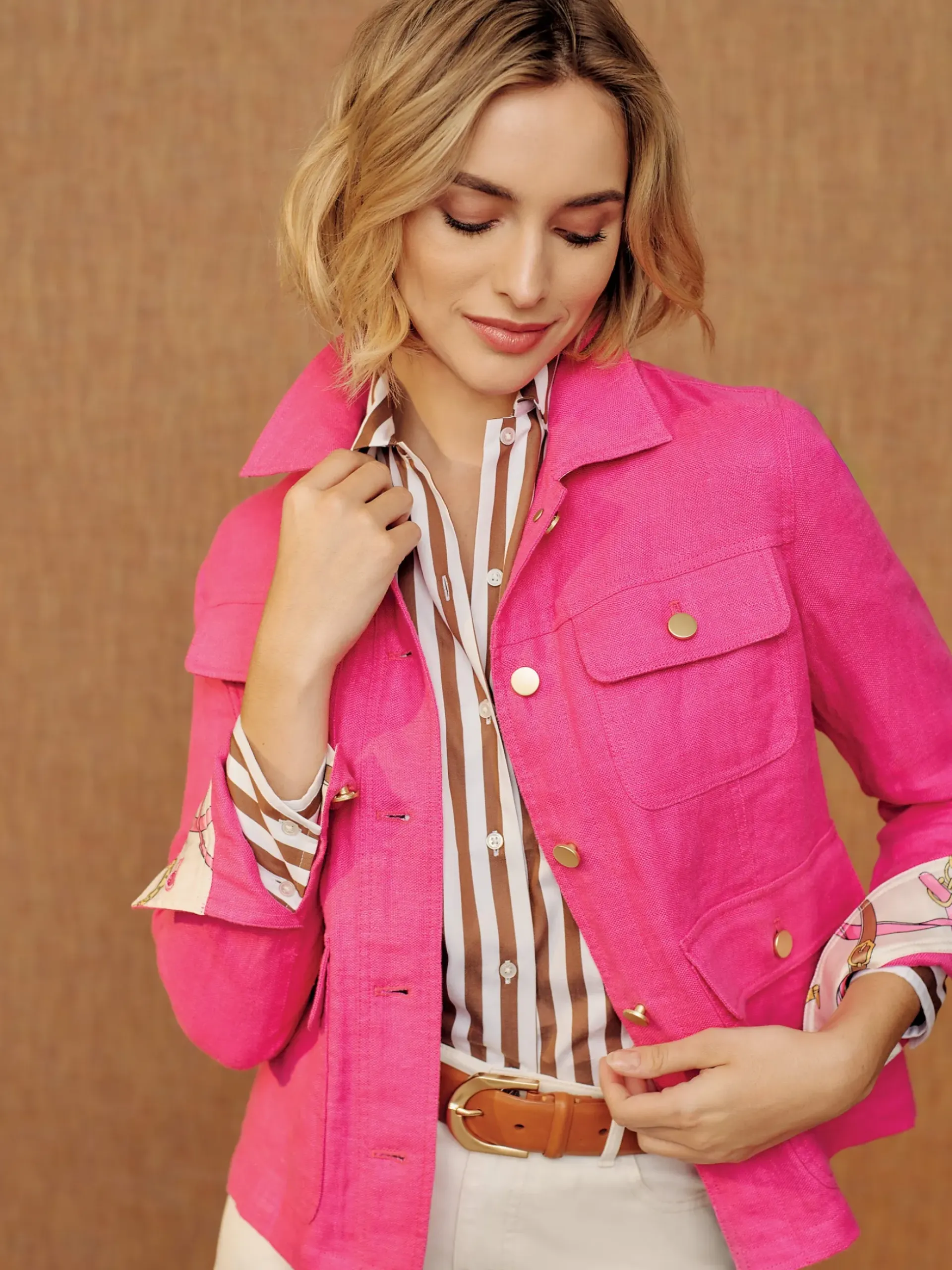 J.McLaughlin Willow Linen Jacket HotPink Hot