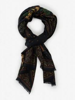 J.McLaughlin Wool Scarf in Palace Pictorial Navy Clearance