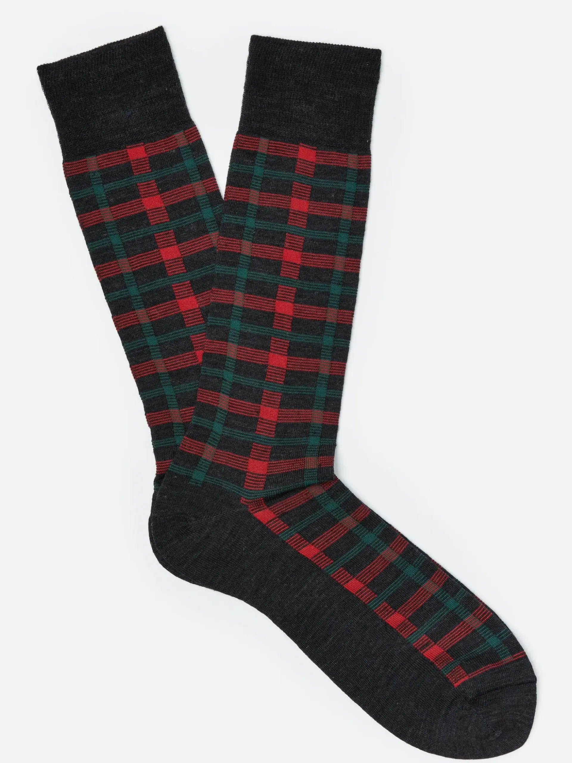 J.McLaughlin Wool Socks in Even Square Plaid DarkGrey/Red Best