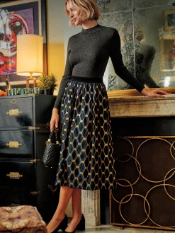 J.McLaughlin Wylde Skirt in Honeycomb Jacquard Black/Navy/Gold Hot