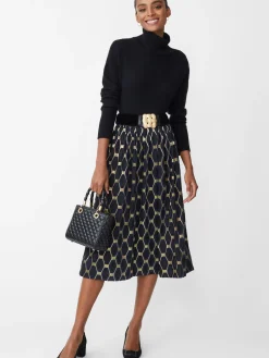 J.McLaughlin Wylde Skirt in Honeycomb Jacquard Black/Navy/Gold Hot