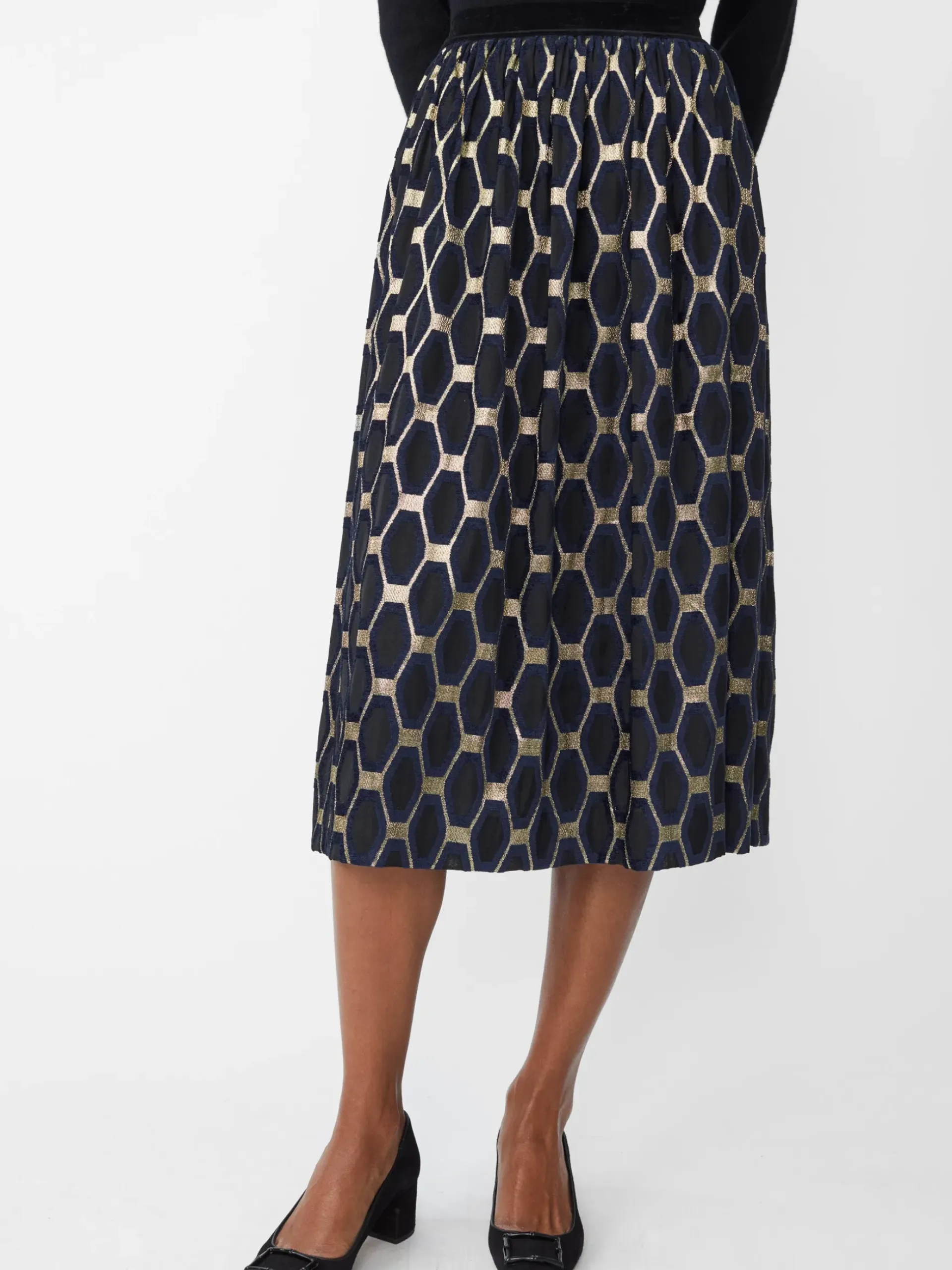 J.McLaughlin Wylde Skirt in Honeycomb Jacquard Black/Navy/Gold Hot